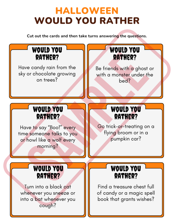 Halloween Would You Rather - zestaw 30 kart (A2-B2 Halloween Speaking)