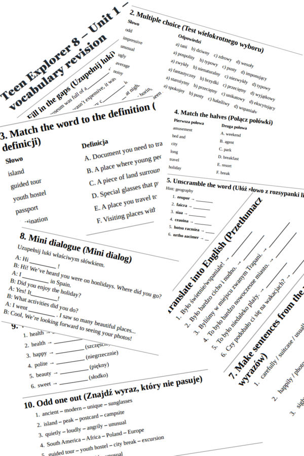 Teen Explorer 8 – Unit 1 – vocabulary revision