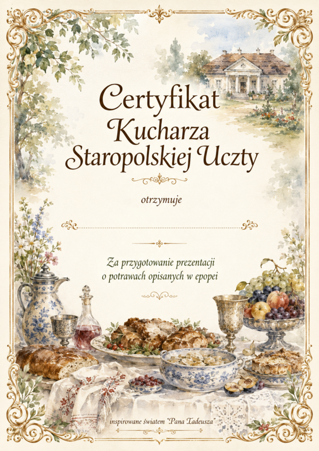Dyplomy/ certyfikaty dla uczniów do lektury "Pan Tadeusz" kolorowe