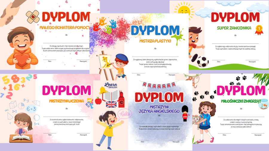 Kreatywne dyplomy dla dzieci - 30 wzorów