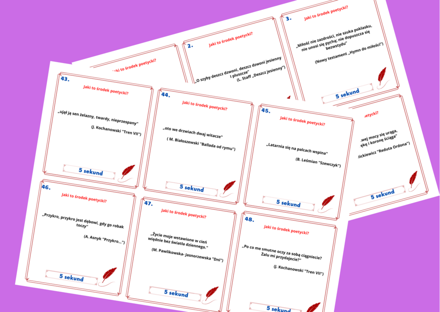 LIRYKA - Środki poetyckie - "Gra 5 sekund" - kl.7-8 - powtórzenie