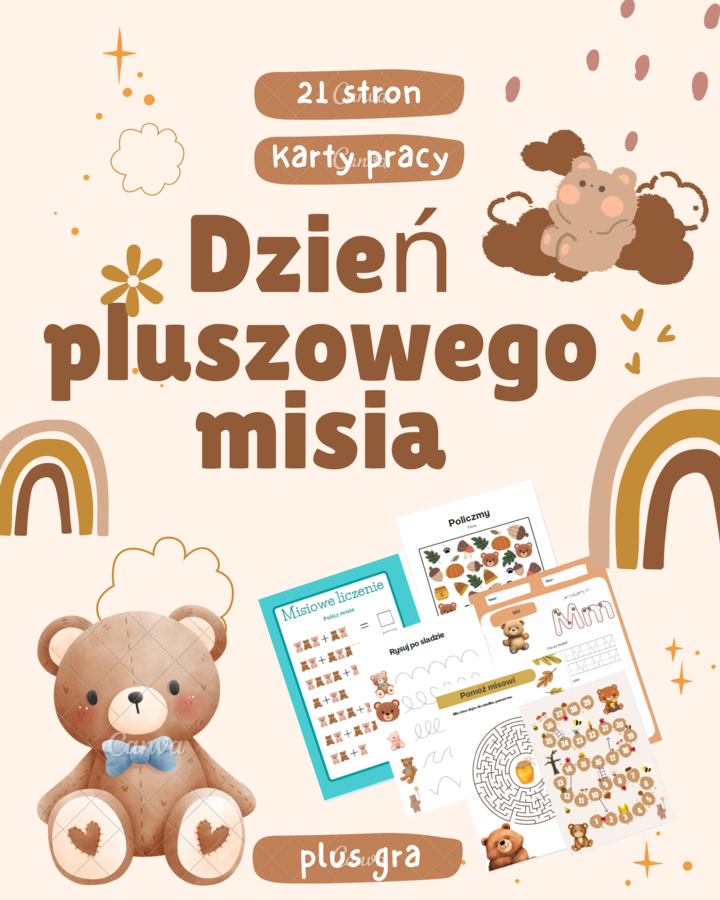 📘 Dzień Pluszowego Misia – zestaw kart pracy (21 stron + gra)