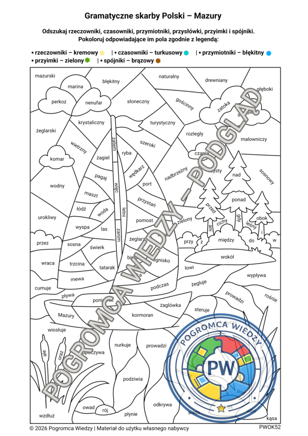 Gramatyczne skarby Polski - MAZURY - karta pracy + klucz odpowiedzi