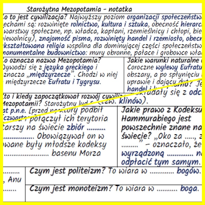 Starożytna Mezopotamia – notatka i karta pracy
