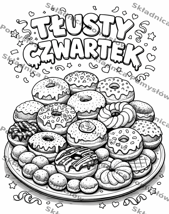 TŁUSTY CZWARTEK – kolorowanka XL (4×A4 + miniatura A4) - plakat - dekoracja
