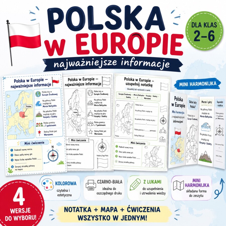 Wklejka do zeszytu. Polska w Europie