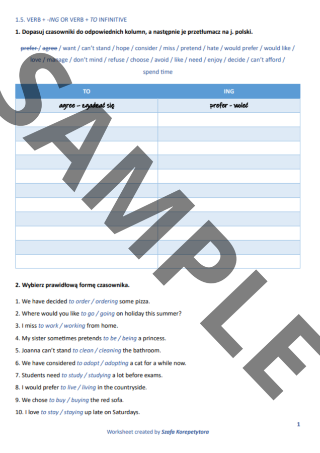 Focus 2 2nd edition 1.5. VERB + -ING OR VERB + TO INFINITIVE