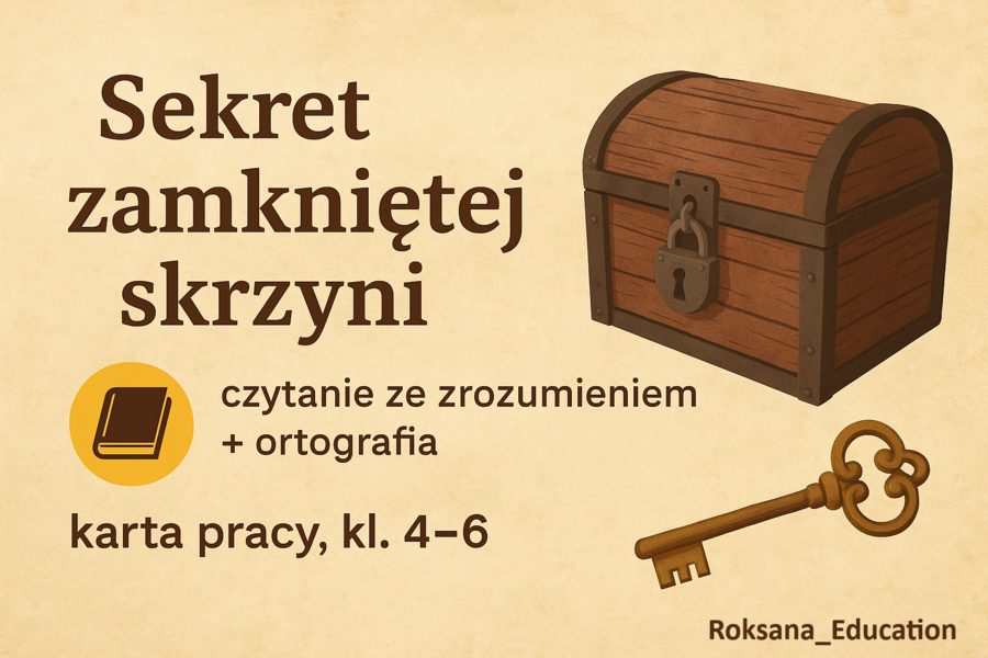 🗝️📚 „Sekret zamkniętej skrzyni” – czytanie ze zrozumieniem + ortografia ✍️ (karta pracy, kl. 4–6)