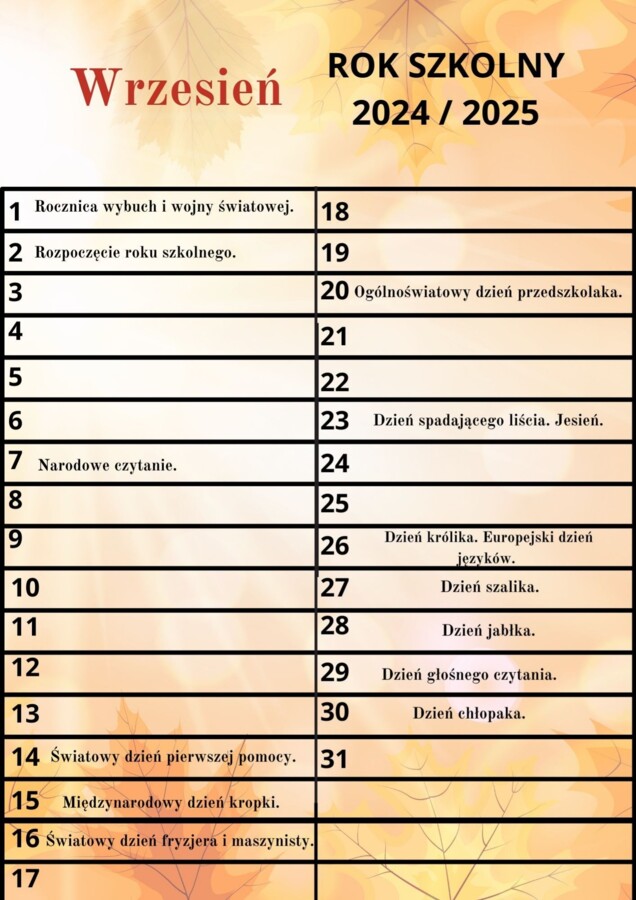 PAKIET MATERIAŁÓW NA WRZESIEŃ WEDŁUG KALENDARZA ŚWIĄT I DNI NIETYPOWYCH.