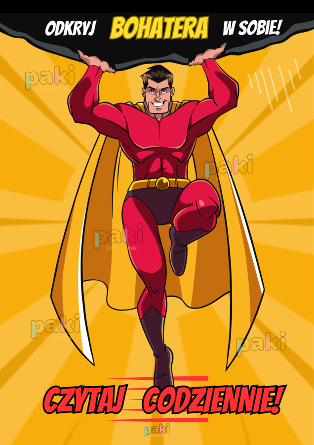 Plakat czytelniczy, superbohater, czytanie - ZA DARMO