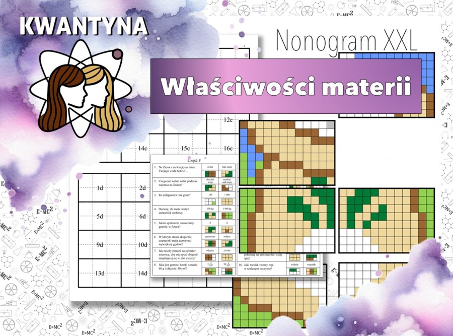 Kolorowanka XXL: Fizyka. Klasa 7. Właściwości materii. Pomysł na ciekawą lekcję! Karta pracy. MOC powtórki.