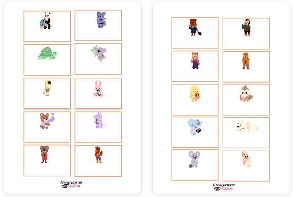 Znaczki na szafki przedszkolne - zestaw zwierzaczki prostokątne