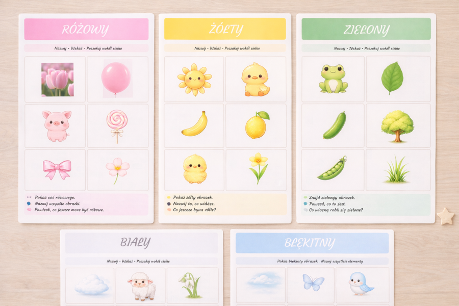 Kolory wiosny – plansze do nazywania barw