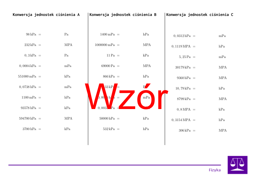 Konwersja jednostek ciśnienia | matematyka | 26 kolumn