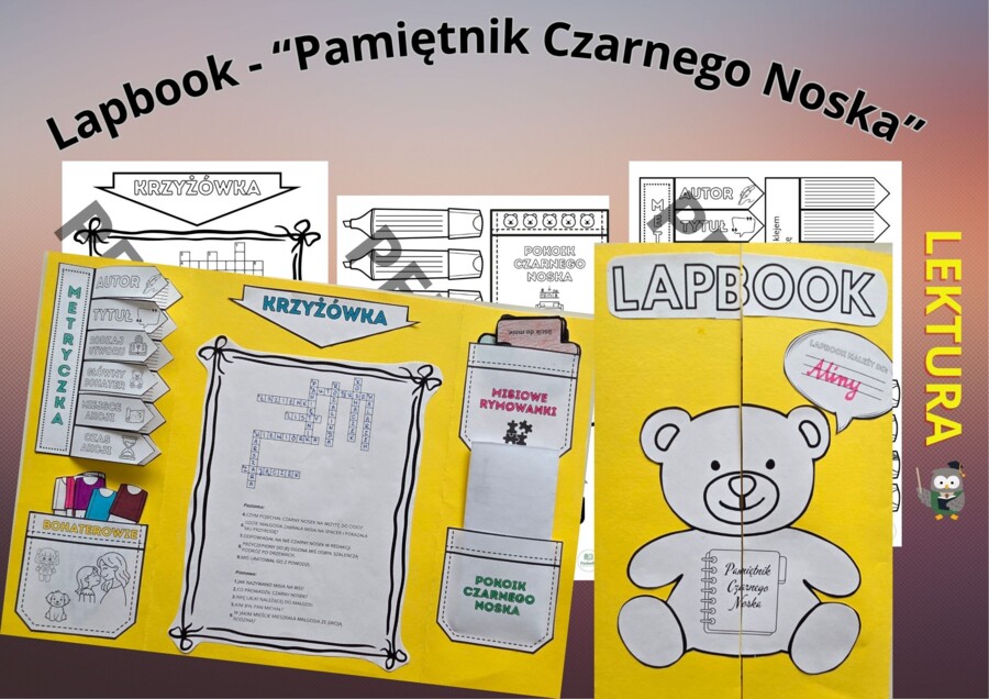 Lapbook – „Pamiętnik Czarnego Noska” + test ze znajomości lektury + kod QR do testu