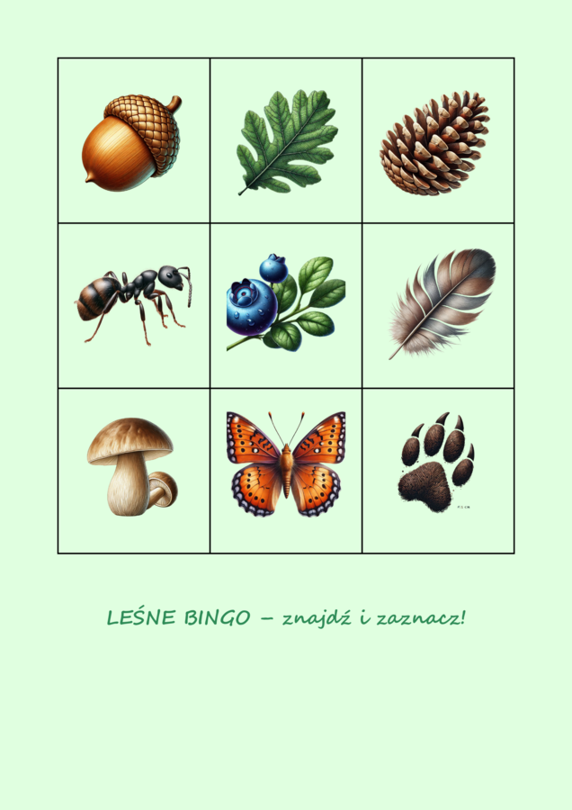 Zwierzęta naszych lasów. Plakat. Bingo