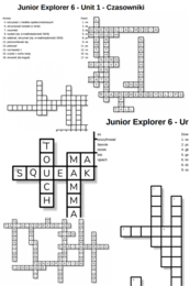 Junior Explorer 6 – Unit 1 – krzyżówki – Czasowniki/Porozumiewanie się - Rzeczowniki/Sprzęt komputerowy/Inne słówka