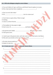 Najpopularniejsze angielskie idiomy – Karta pracy dla uczniów, Ćwiczenia zwrotów – język angielski, (poziom A2/B1, szkoła podstawowa), PDF do druku