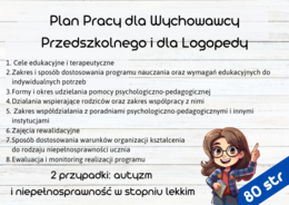 Plan Pracy dla Wychowawcy Przedszkolnego i dla Logopedy - przykłady i inspiracje