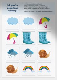 Karty pracy z kolorowaniem scenek z deszczową pogodą