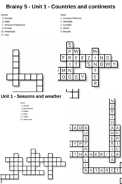 Brainy 5 – Unit 1 – krzyżówki – Countries and continents/Seasons and weather