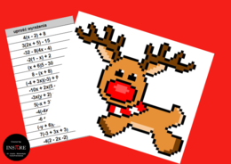 Renifer Rudolf - Wyrażenia Algebraiczne - UKRYTY OBRAZEK w Arkuszach Google, Excelu (edytowalny).