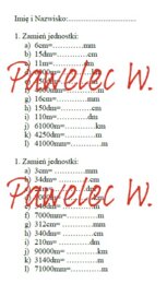 Jednostki długości, zamiana jednostek - kartkówka, dwie grupy