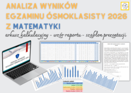Analiza wyników egzaminu ósmoklasisty (E8) z matematyki w 2026 r. - arkusz kalkulacyjny, wzór raportu, szablon prezentacji na radę pedagogiczną