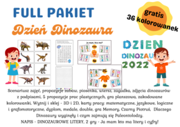 ?Dzień Dinozaura? Gra: Ja mam, kto ma? dino cyfry - 20 kart - 4 zł dino litery - 48 kart - 5 zł Napis - girlanda - 3 zł ?XXL Mega Pakiet ? ponad 100 kart Cena: 15 zł PROMOCJA: Kup Wszystkie rzeczy w cenie 23 zł !!
