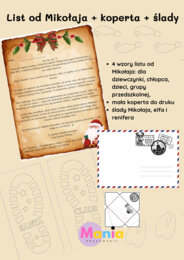 List od Mikołaja + koperta + ślady Mikołaja, Renifera i Elfa/ Mikołajki/ Wigilia