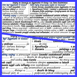 Wojny ze Szwecją za Zygmunta III Wazy i za Jana Kazimierza – notatki i karta pracy