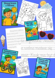 🎒 „Bezpieczne wakacje” – 43-strony - zestaw edukacyjno-terapeutyczny, nauka zasad bezpieczeństwa, terapia ręki i kształtowanie pisma.