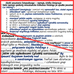 Skutki powstania listopadowego – represje, Wielka Emigracja (notatki, karta pracy)