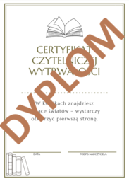 Certyfikat/dyplom czytelniczej wytrwałości