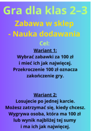 GRA  - dodawanie pieniędzy w zakresie 100 - dla klasy 2 i 3