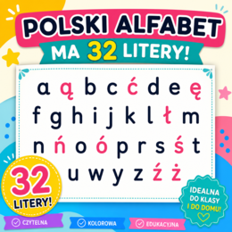 Plansza. Polski alfabet ma 32 litery. [W świecie liter i głosek] [Zamieńmy słowo 4]