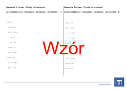 Równania liniowe (liczby dziesiętne), przekształcenia równoważne (mnożenie, dzielenie) | matematyka, algebra | 26 kolumn