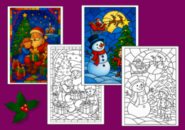 🎄✨🎅❄️Świąteczne WITRAŻE – Kolorowanki (34 szt.) - 🎀🌲Boże Narodzenie - zima - biblioteka - świetlica