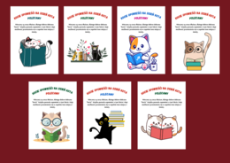 DZIEŃ KOTA biblioteka – gazetka- wystawka – napis – 7 wersji - w pionie