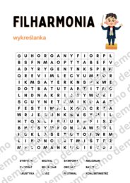 Muzyka, klasa 4-5. Filharmonia. Karta pracy: wykreślanka.