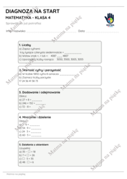 Diagnoza na start – matematyka, klasa 4