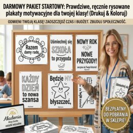 DARMOWY PAKiET STARTOWY: Ręcznie rysowane plakaty motywacyjne i dekoracje do klasy (Drukuj & Koloruj)
