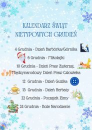 PAKIET MATERIAŁÓW NA GRUDZIEŃ WEDŁUG KALENDARZA ŚWIĄT I DNI NIETYPOWYCH
