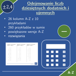 Odejmowanie liczb dziesiętnych dodatnich i ujemnych | matematyka | 26 kolumn