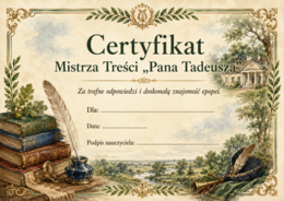 Dyplomy/ certyfikaty dla uczniów do lektury "Pan Tadeusz" kolorowe