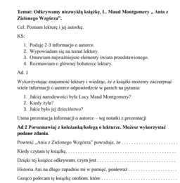 scenariusz lekcji " Ania z Zielonego Wzgórza"