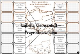 Notatka okienkowa/stacja zadaniowe/notatka interaktywna/notatka graficzna/karta pracy/sketchnotka „Krainy geograficzne na mapie Polski”, „Ukształtowanie powierzchni Polski” w pdf do SP. Geografia 7, dział „Środowisko przyrodnicze Polski”. Materiał wykona