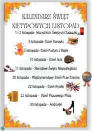 PAKIET MATERIAŁÓW NALISTOPAD WEDŁUG KALENDARZA ŚWIĄT I DNI NIETYPOWYCH.