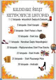 PAKIET MATERIAŁÓW NA LISTOPAD WEDŁUG KALENDARZA ŚWIĄT I DNI NIETYPOWYCH.