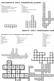 Teen Explorer 8 – Unit 2 – krzyżówki – Frazale_Zwroty i przyimki/Podróżowanie i środki transportu/Inne słówka